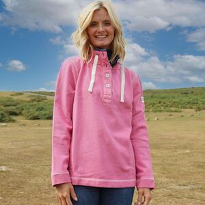 Lazy Jacks Womens/Ladies Pique Button Neck Sweatshirt / Salmon